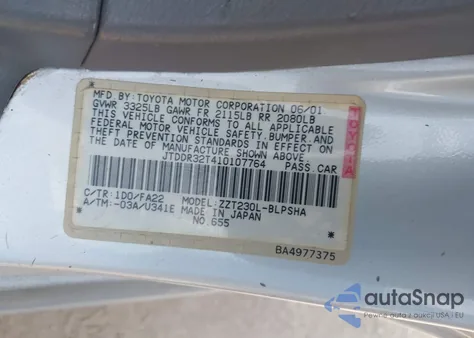 2001 Toyota Celica Gt из США, поврежденный, VIN JTDDR32T410107764